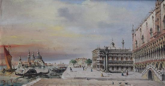 Marco Grubas (1839-1910) Tourists on the Riva degli Schiavoni, Venice, 5.5 x 10.5in.